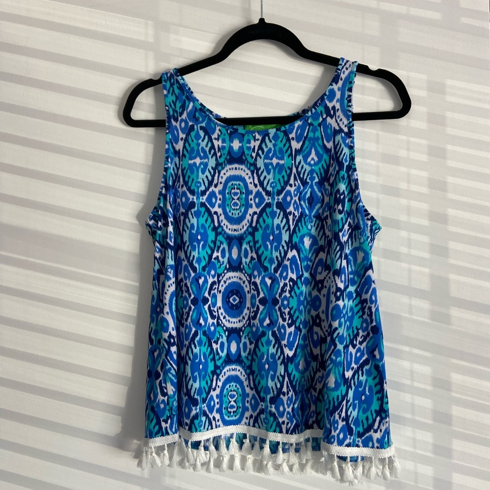 Pappagallo Blue and Turquoise Ikat Print Sleeveless Top